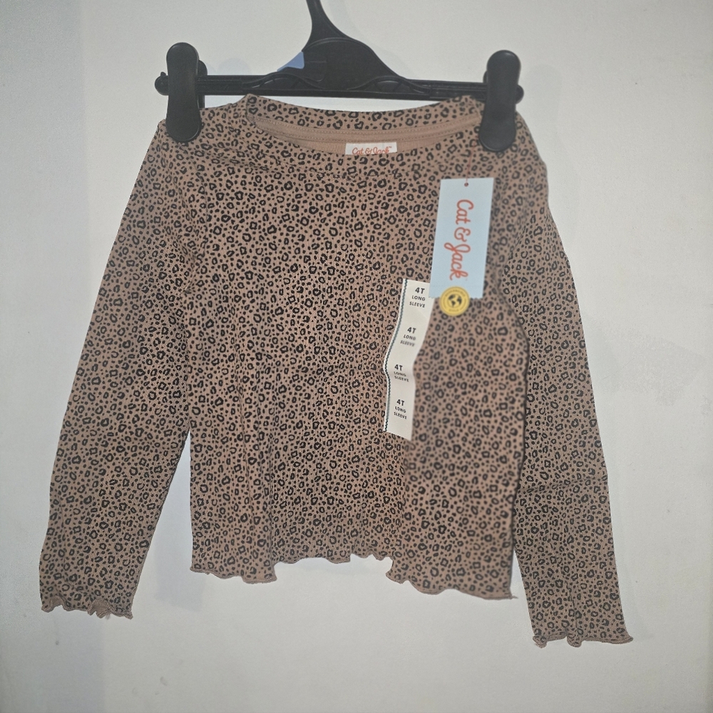 Cat & Jack Pink Brown Leopard Ruffle Hem Toddler Top
